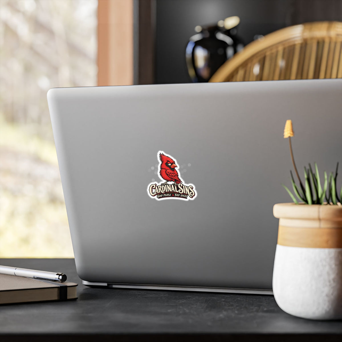 Cardinal Sins Red Bird Vinyl Sticker — Kiss-Cut Decal (Good People • Bad Ideas)