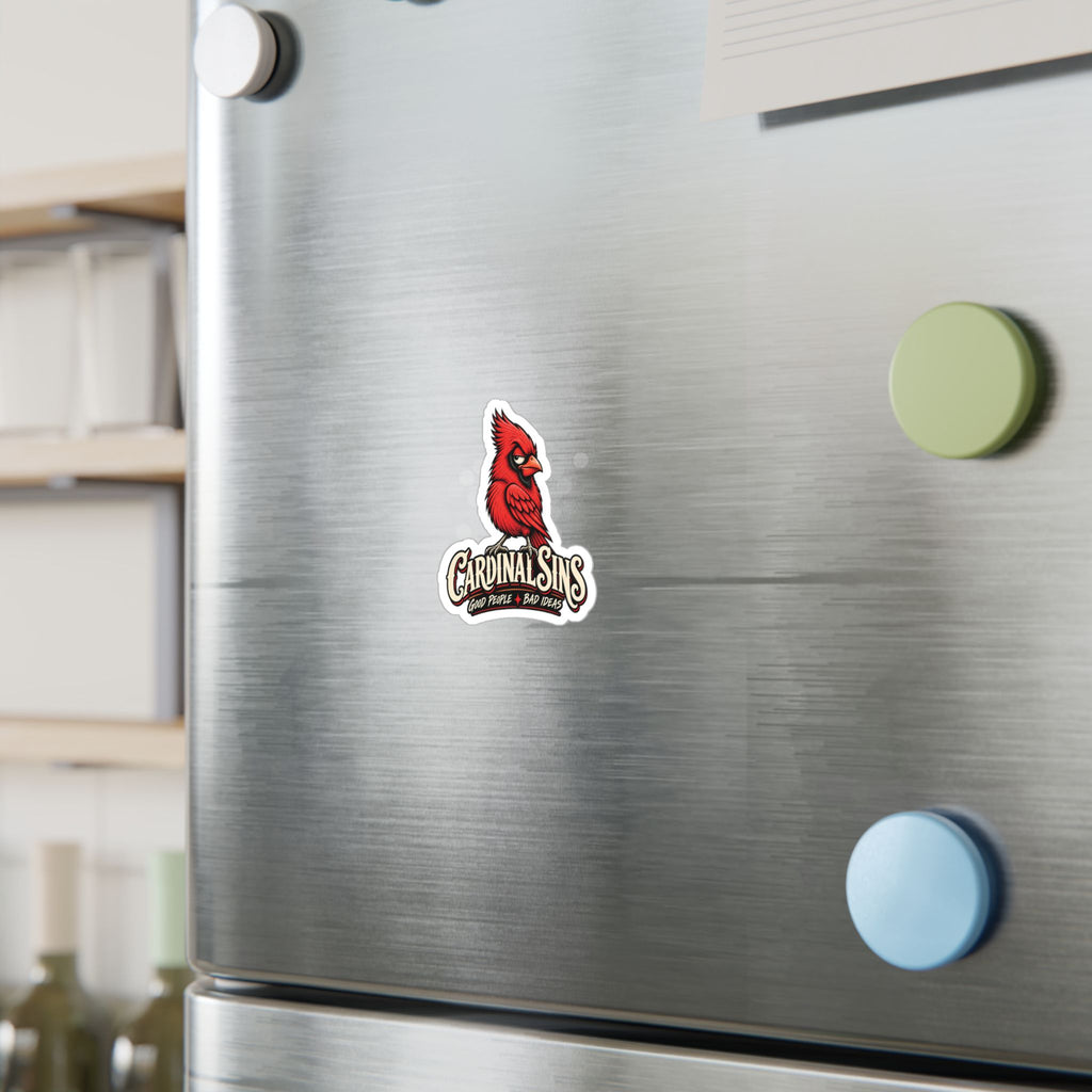 Cardinal Sins Red Bird Vinyl Sticker — Kiss-Cut Decal (Good People • Bad Ideas)
