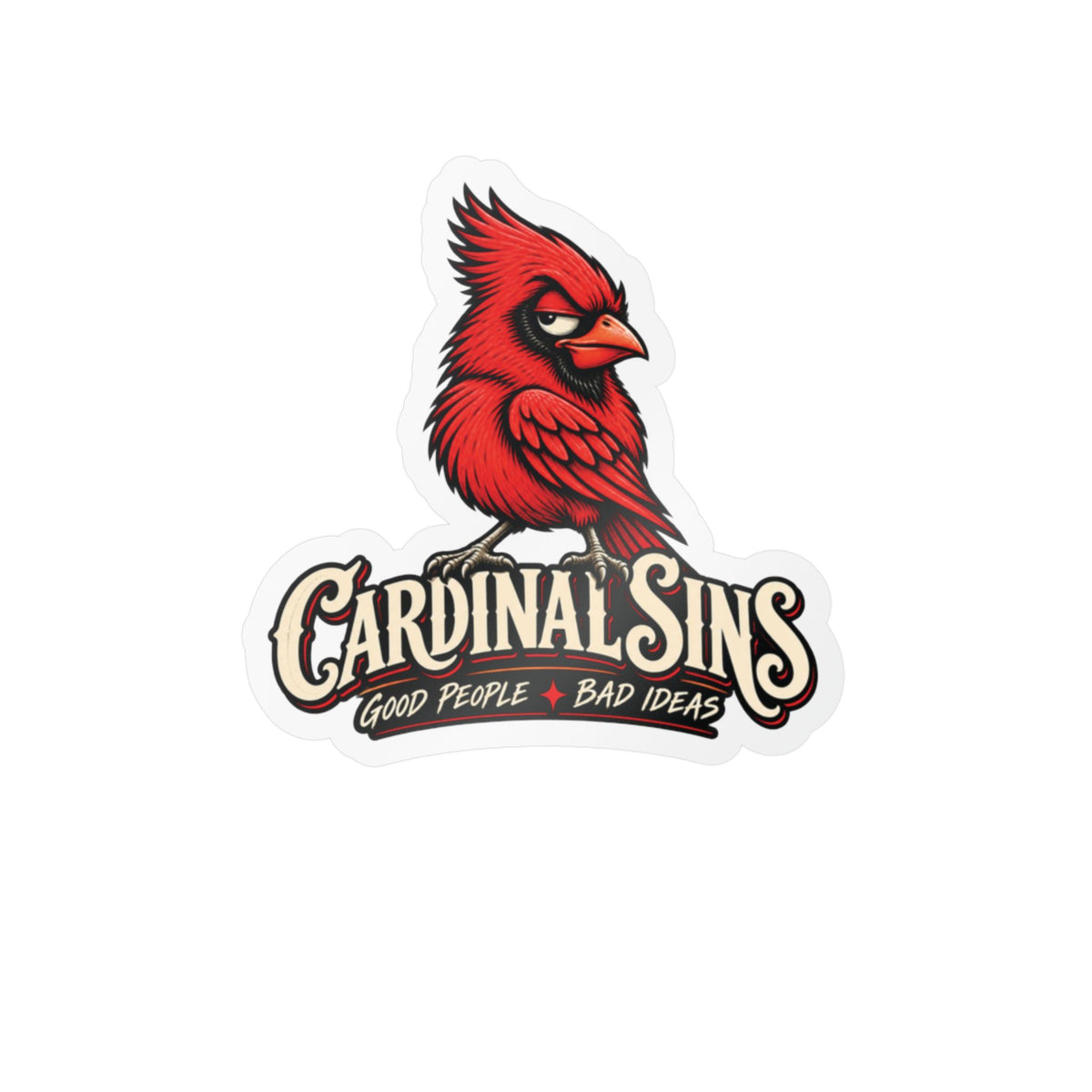 Cardinal Sins Red Bird Vinyl Sticker — Kiss-Cut Decal (Good People • Bad Ideas)